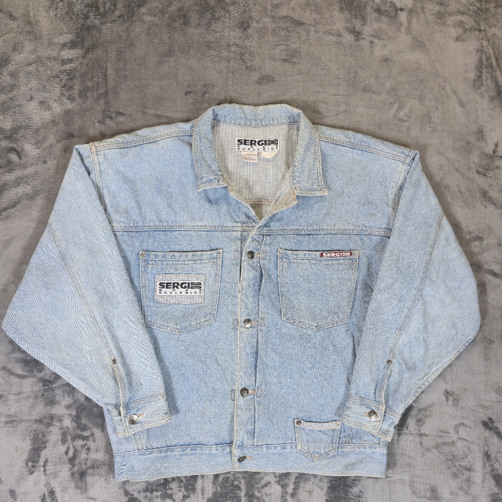 Vintage Sergio Worn Worldwide Light Wash Denim Jacket Fits Large